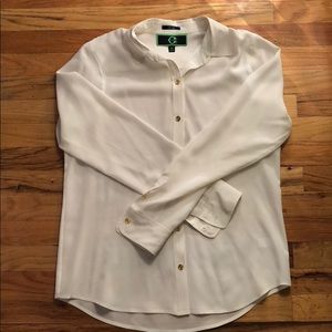 100% silk white button down